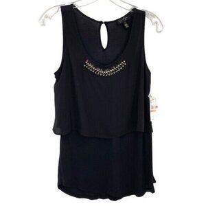 Jessica Simpson Flowy Black Beaded Tank Top New